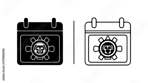 Calendar Icon with Gear and Face Symbol.