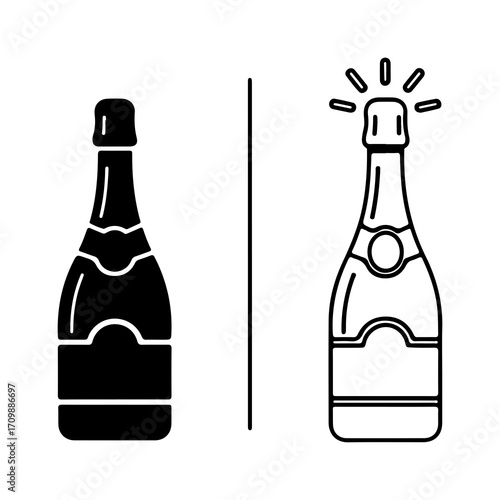 Champagne bottle illustration with black and white styles for celebration and events.