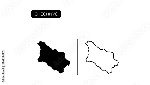 Chechnya Map Silhouette and Outline Vector Illustration Set.