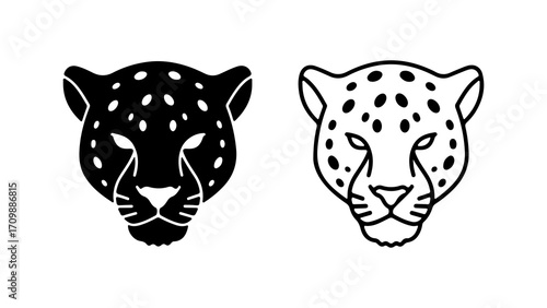 Cheetah head icon set in silhouette and outline styles.