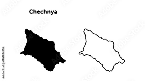 Chechnya map outline showing the regions geographical boundaries and shape.