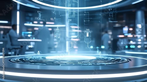 Futuristic laboratory interface with holographic projections