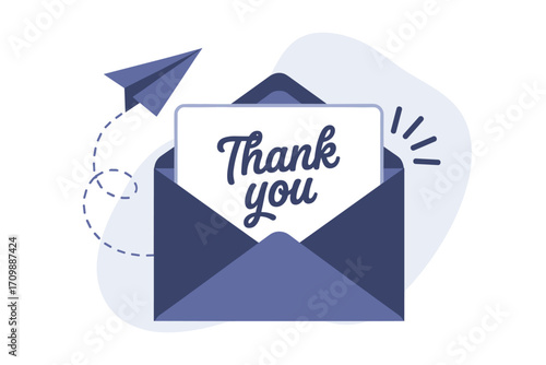 Thank you message sent email envelope paper airplane confetti celebration appreciation