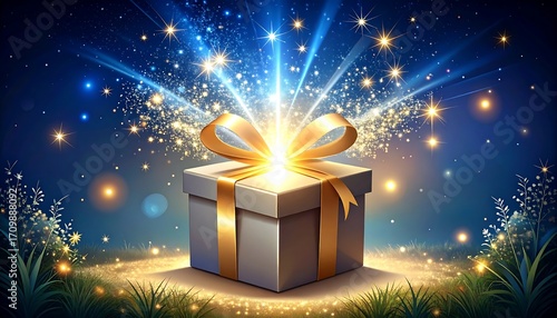 Gift box opening with sparkle effect