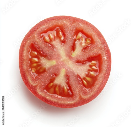 Wallpaper Mural Close-up of a tomato slice, perfect circle, vibrant red flesh, seeds visible Torontodigital.ca
