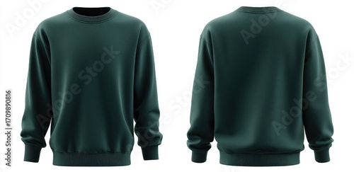 Dark teal sweatshirt mockup, front and back views