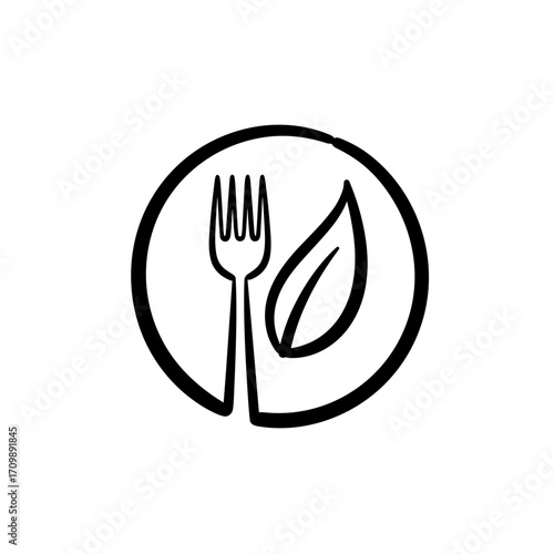 Vegetarian fork and leaf symbol isolated on transparent background