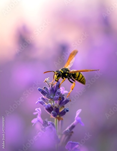 Wasp on lavender flower