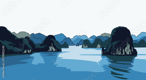Serene Bay, Majestic Cliffs, Tranquil Waters, Scenic View