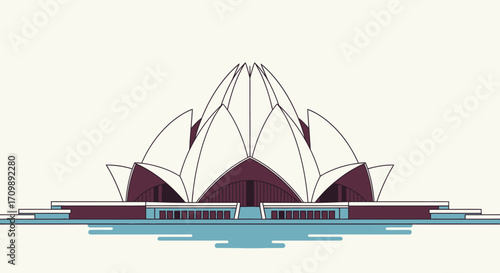 Lotus Temple Delhi India Architectural Landmark Minimalist Illustration