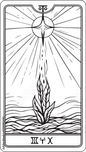 Tarot Card for Future Reading Vector Illustration, Sketch Drawing Line Linear Symbol Icon Engraving Coloring Book, Hand-drawn Doodle Black and White Isolated