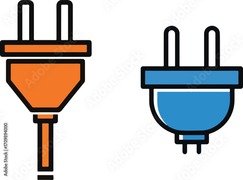 Two Colorful Electrical Plugs Icon Illustration on a White Background