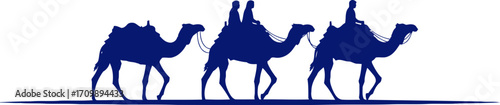 desert caravan silhouette three camels journey across the sands, isolated on transparent background