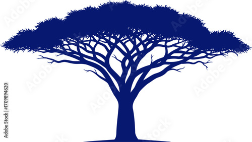 majestic acacia silhouette a timeless icon of african savanna, isolated on transparent background