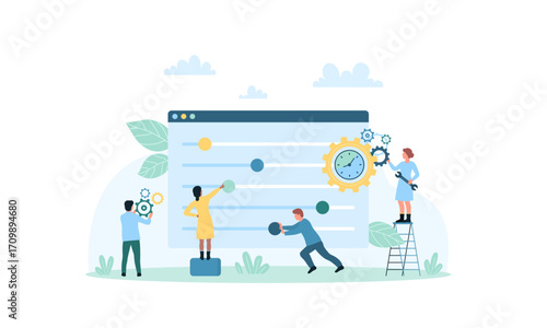 Team of people working together to manage and optimize a project's timeline and workflow.
