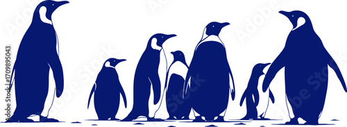 majestic midnight blue penguin family antarctic elegance, wildlife silhouette, cold climate graphic, isolated on transparent background