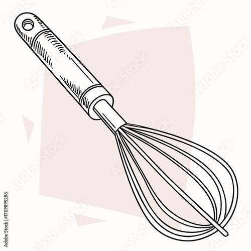 Kitchen tool illustration of a metal whisk, kitchen whisk, beater, or mixer isolated on a white background