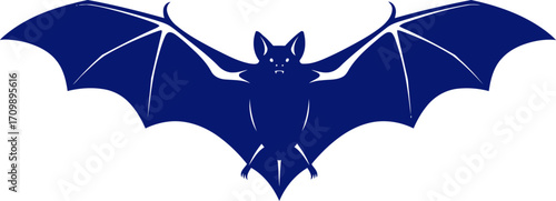 midnight bat flight majestic wings, dark blue silhouette , isolated on transparent background