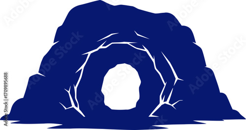 midnight blue cave entrance mysterious silhouette of a hidden world, isolated on transparent background