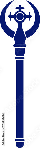 midnight blue ceremonial staff silhouette of mystical power, isolated on transparent background