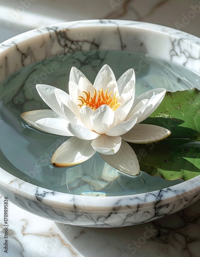 White lotus in bowl on marble