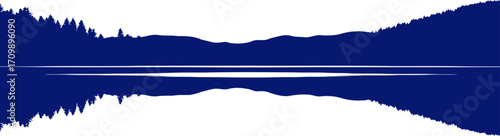 midnight blue lake reflection serene landscape silhouette for design, isolated on transparent background