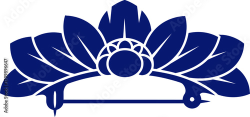 navy blue floral brooch silhouette elegant vintage design, classic jewelry graphic, art deco style, isolated on transparent background