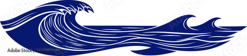 ocean wave silhouette abstract navy blue icon of powerful sea, isolated on transparent background