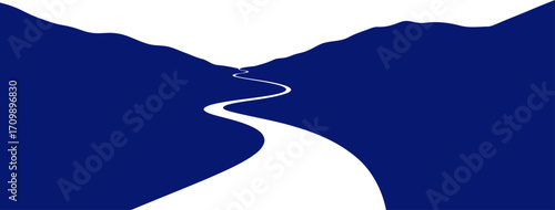 serene blue valley winding road to tranquility, minimalist landscape design, isolated on transparent background