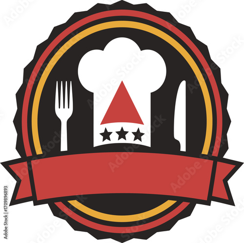 Elegant chef hat logo design with fork and knife for gourmet restaurant branding