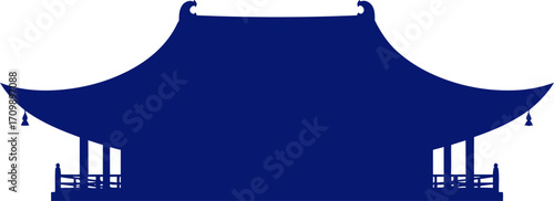 serene silhouette midnight blue pagoda, asian temple, spiritual tranquility, isolated on transparent background