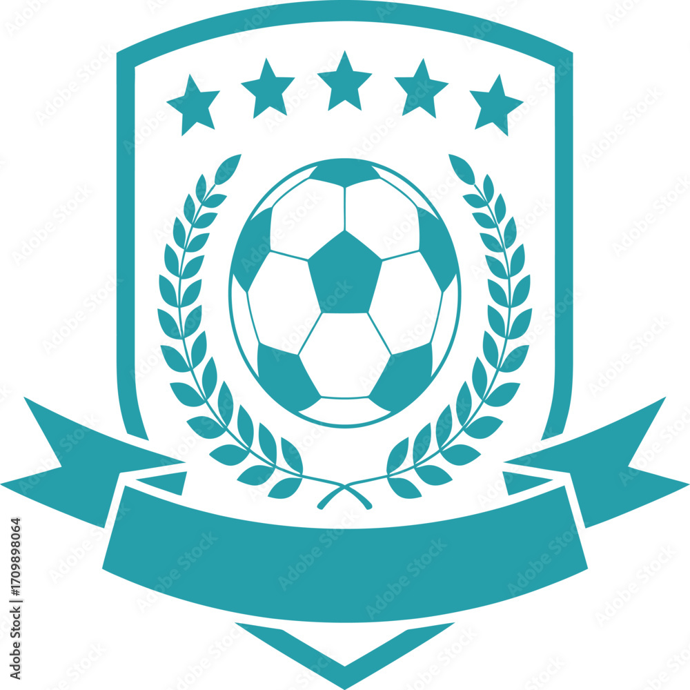 Obraz premium Dynamic turquoise soccer logo with laurel wreath and stars for team branding