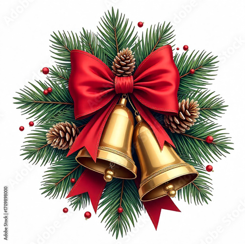 christmas bells with red ribbon