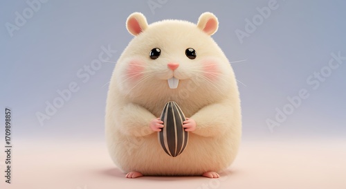 Adorable Hamster Holding a Sunflower Seed A Charming Cartoon Illustration