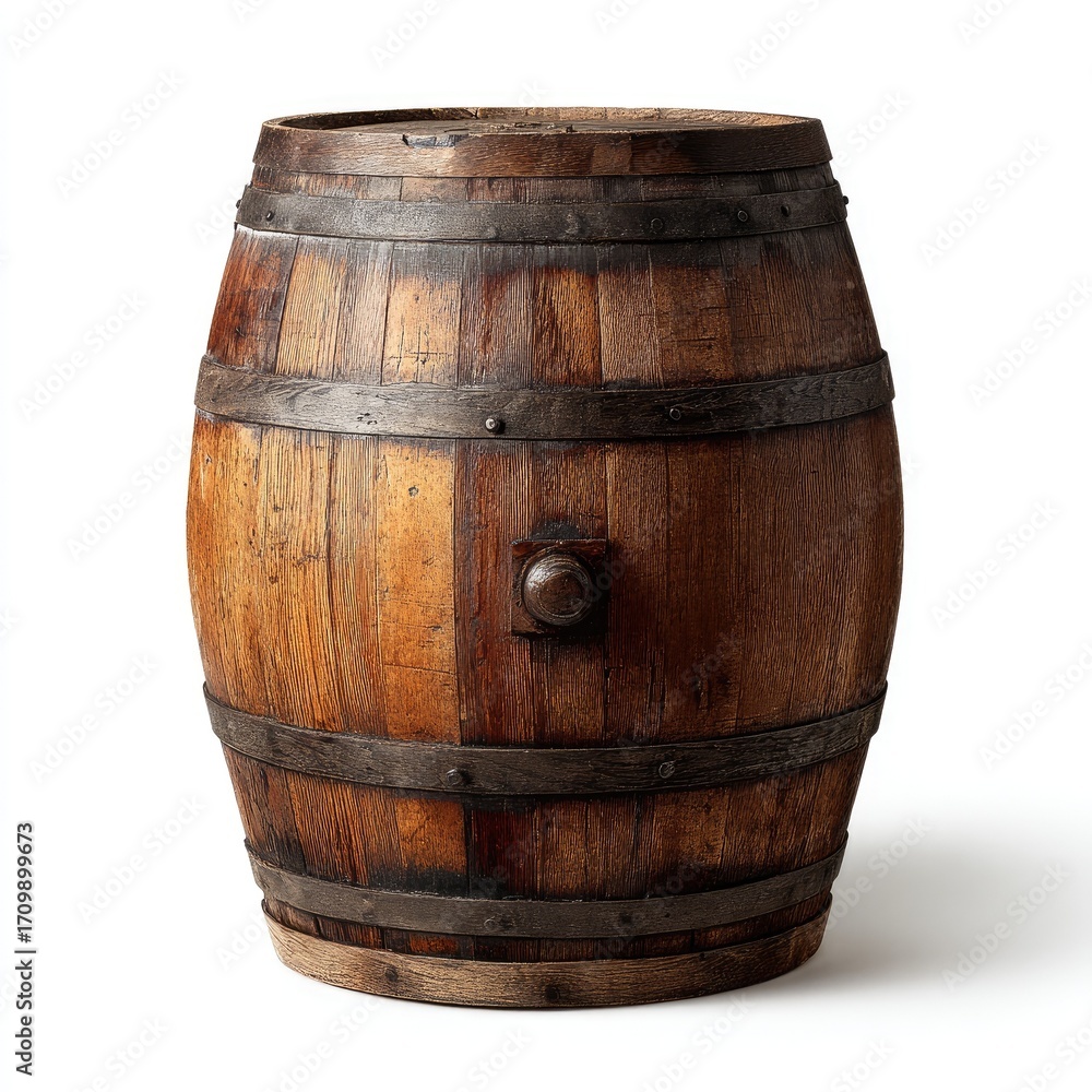 Obraz premium Aged wooden barrel against white background