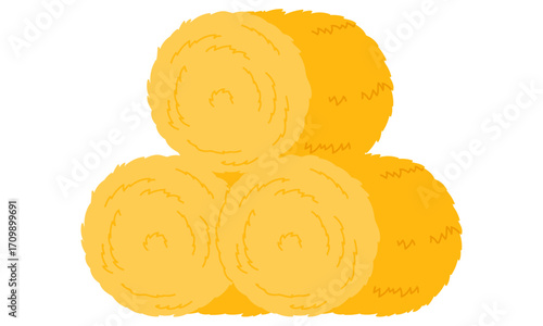 A stack of four round hay bales, commonly found in agricultural settings, are depicted in a simple, flat illustration style.