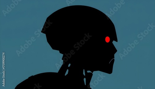 Futuristic robot silhouette urban setting digital art minimalist design side view technology concept