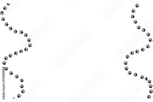 Animal paw prints trail winding path silhouette isolated on silhouette