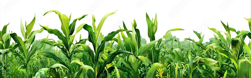 Obraz premium Lush green corn stalks fill the image, with vibrant foliage and a soft focus background