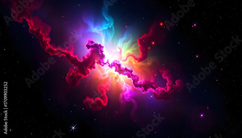 Cosmic explosion of color outer space abstract art digital environment wide-angle view galactic formation