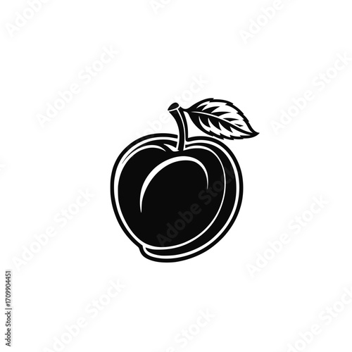 Abstract fruit vector. Isolated plum with leaf