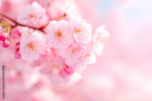 A beautiful and delicate pink cherry blossoms branch