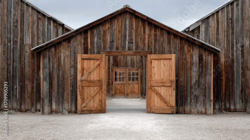 Rustic Barn Doors: A weathered, wooden barn stands sentinel, its doors ajar, inviting the viewer into a scene of rural tranquility, evoking a sense of timelessness and nostalgia.