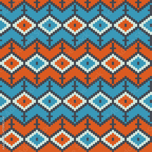 seamless ethnic pixel pattern design vector