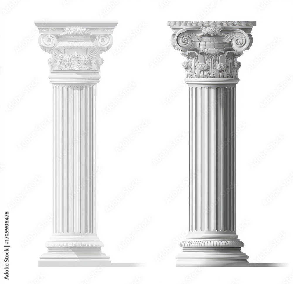 Obraz premium Two identical classical columns, light and shadow