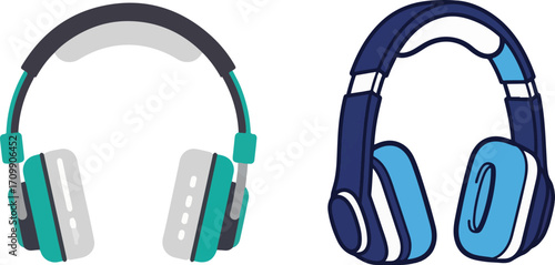 Two Stylized Headphone Illustrations in Different Color Schemes