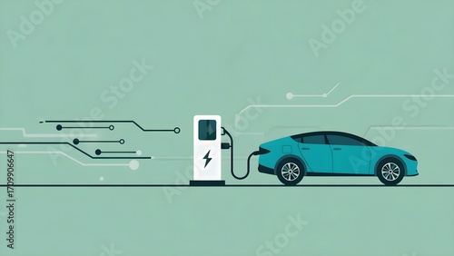Electric Car Charging Station Vector Illustration | Flat Design Eco Transport Concept