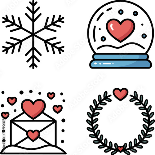 A Collection of Charming Winter and Valentine's Day Themed Icons Perfect for Festive Designs and Seasonal Celebrations