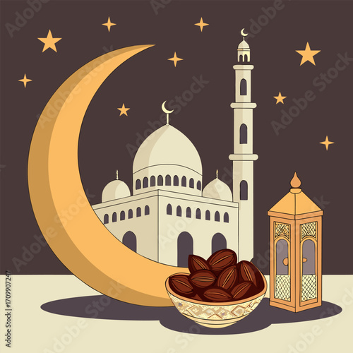 Ramadan kareem golden greeting banner illustration design template with golden 3d element