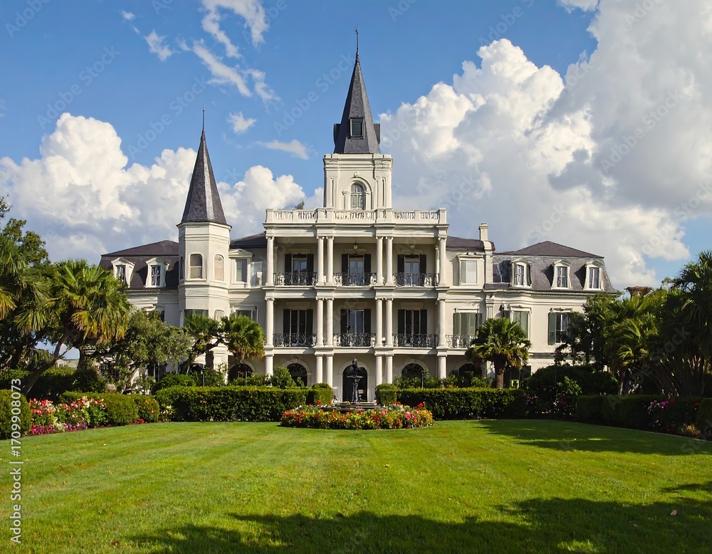 Fototapeta premium Louisiana Plantation Mansion with Lush Landscaping